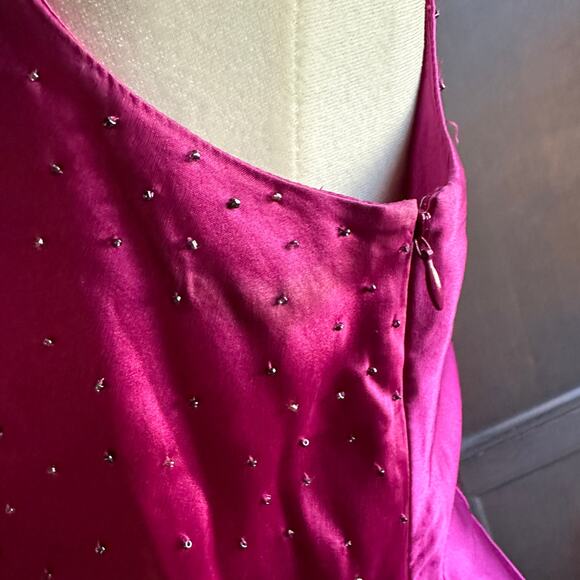 WHISTLES UK | Y2K Vintage Silk Fuschia Beaded V-neck Mini Dress | US Size 4 - Picture 5 of 7